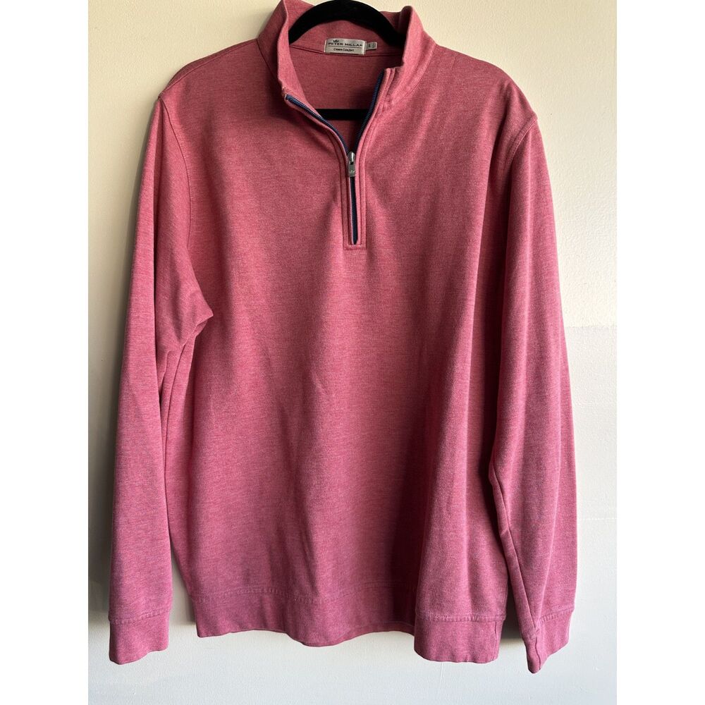Peter Millar Crown Comfort 1/4 Zip Pullover Men’s Large Pink Cotton Sweater